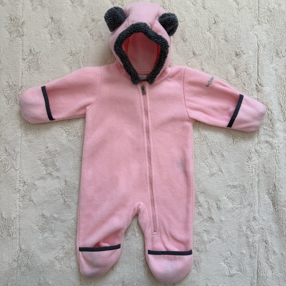 Columbia Baby Pink One Piece Fleece Bunting Suit with Bear Ears - Picture 1 of 9